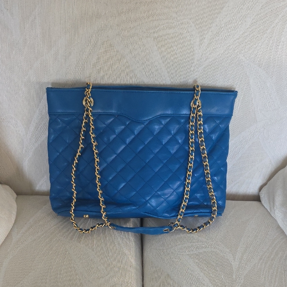 Blue Shoulder Bag With Gold Accents